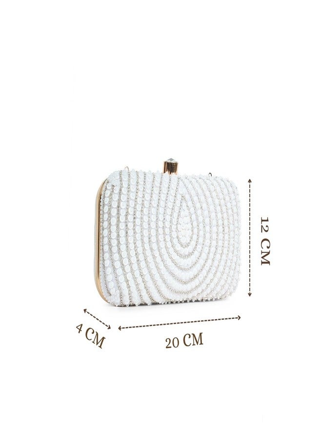 Anekaant Glided Gleam Ivory Velvet Party Embellished Clutch for Women |Perfect purse for wedding & Festivals - Image 5